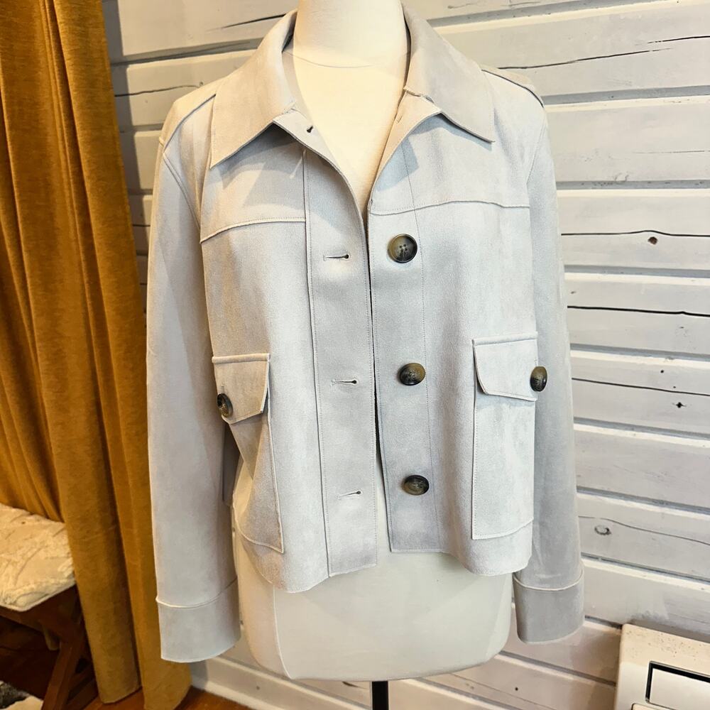 Banana Republic Vegan Suede Cropped Jacket Women’s L Ivory NWOT